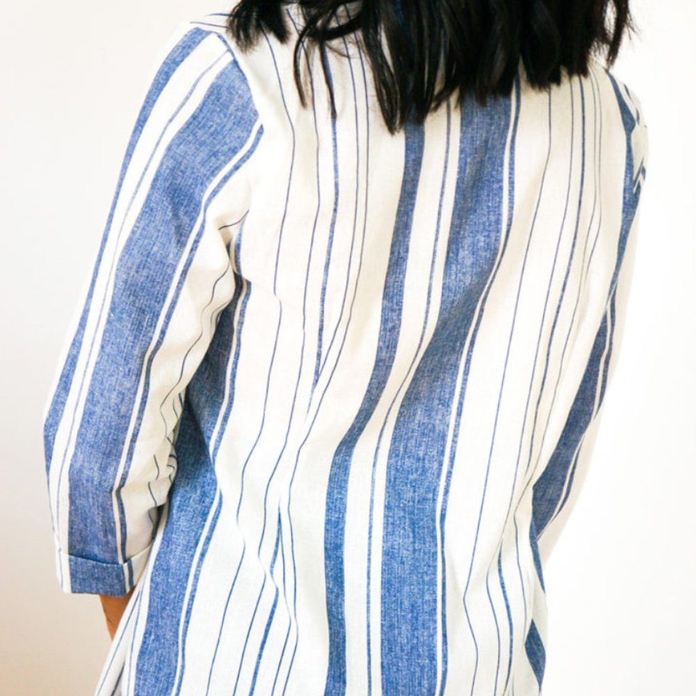NWT Shawl Collar Striped Linen Blazer - Picture 7 of 9